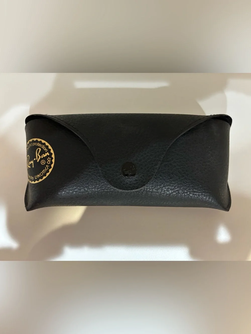 Ray-Ban Black Leather Sunglasses Case with Gold Logo